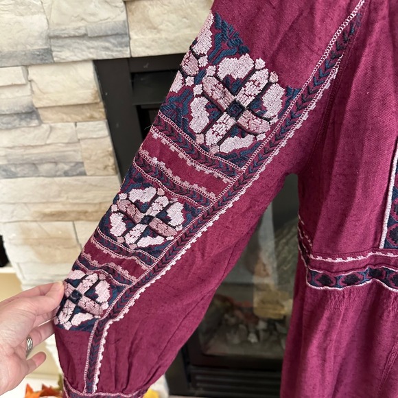Anthropologie Free People Large All My Life Wine Boho Embroidered Dress Festival - Picture 3 of 16